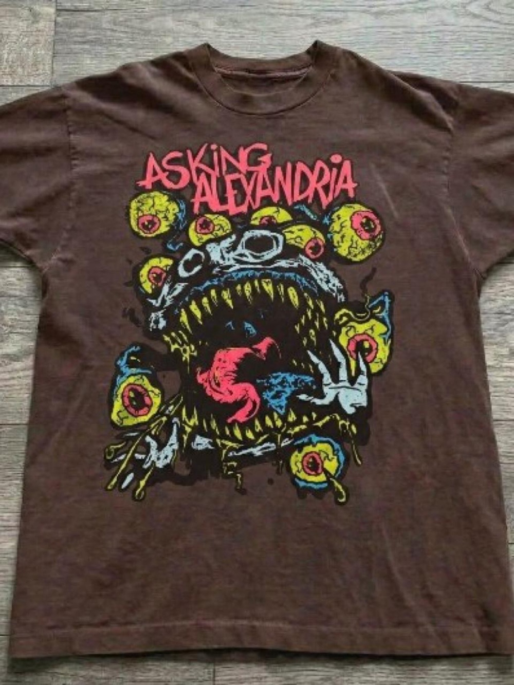 Gildan Brown Asking Alexandria Graphic Tee with Multicolor Print